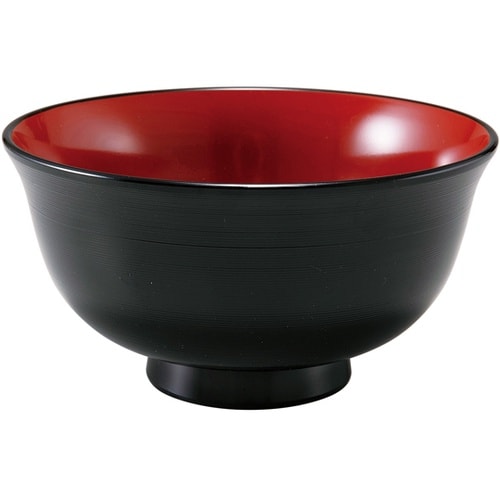 TA5寸 千筋丼物椀(親)黒内朱 380