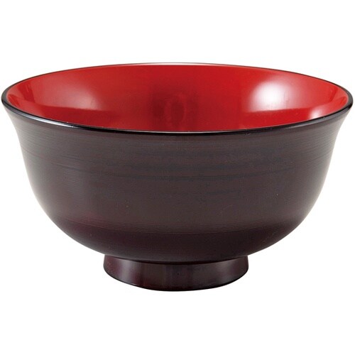 TA5寸 千筋丼物椀(親)溜内朱 380