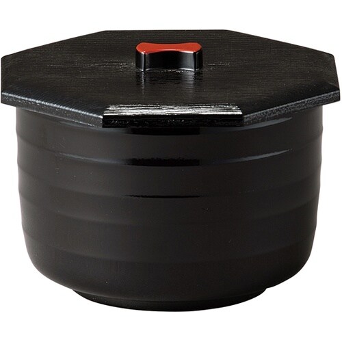 八角ロクロ目飯器 大)黒(内朱) 300
