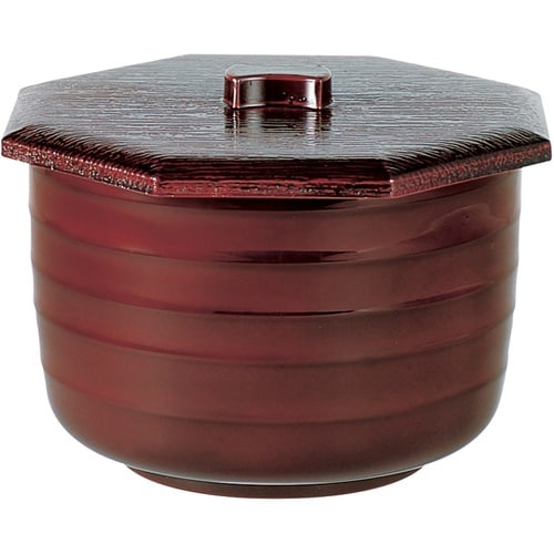 八角ロクロ目飯器 大)(蓋親)溜(内朱)