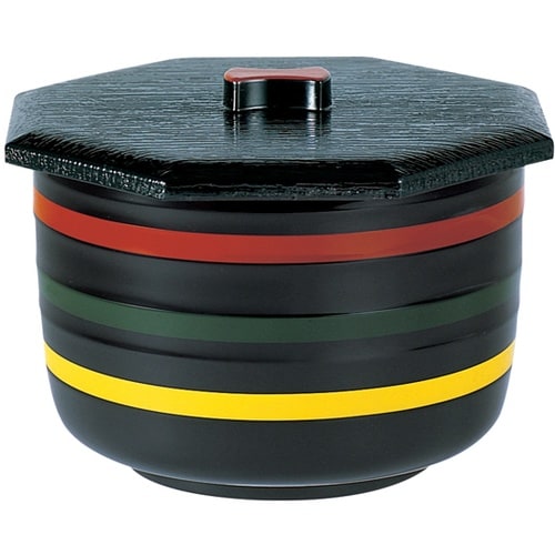 八角ロクロ目飯器 大)(蓋親)三色ライン