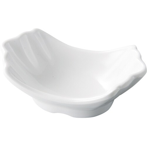 メラミン 12.5 両葉羽反小鉢 白グロ