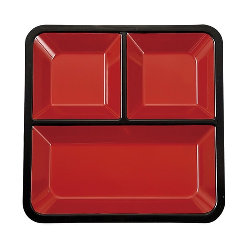 8.5寸 松花堂三つ仕切 朱天黒(裏黒)