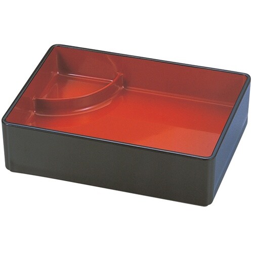 耐熱タレ付長角盛器 黒内朱 700028