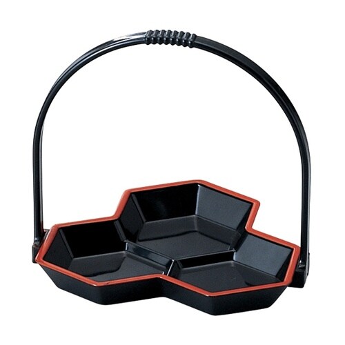 亀甲手提げ珍味盛器(黒)天朱 93105