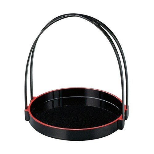 5寸 ドーム手提カスター盆 黒パール天朱