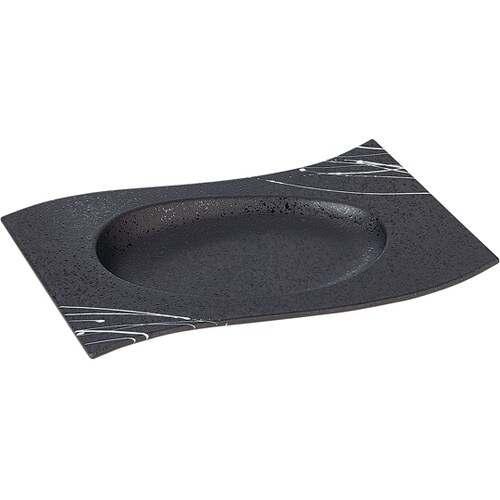 風流盛器 黒タタキ白乱糸(裏黒) 500