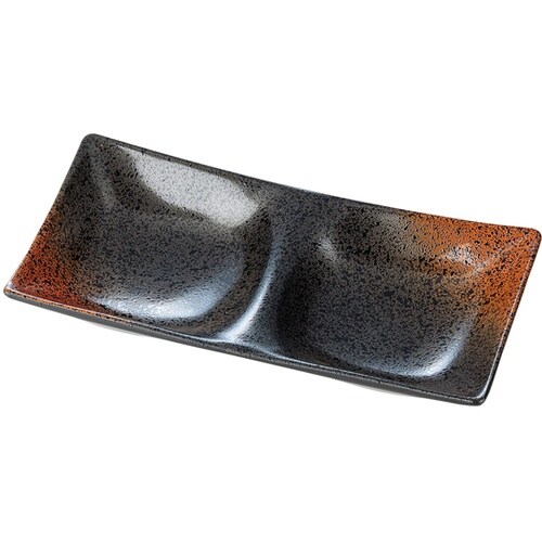 16.8cm 2点薬味皿 焼き締め裏黒塗