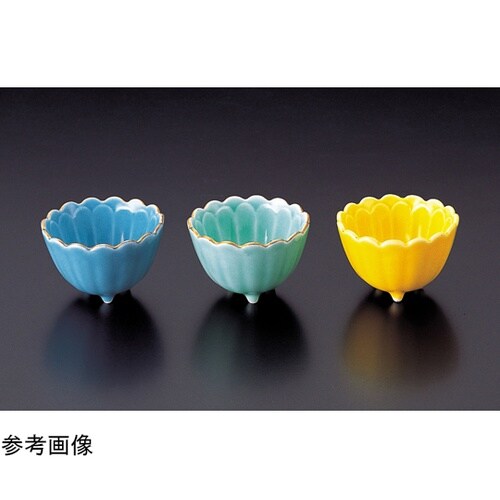 陶)菊型三ッ足珍味(大)ヒスイ渕金 89