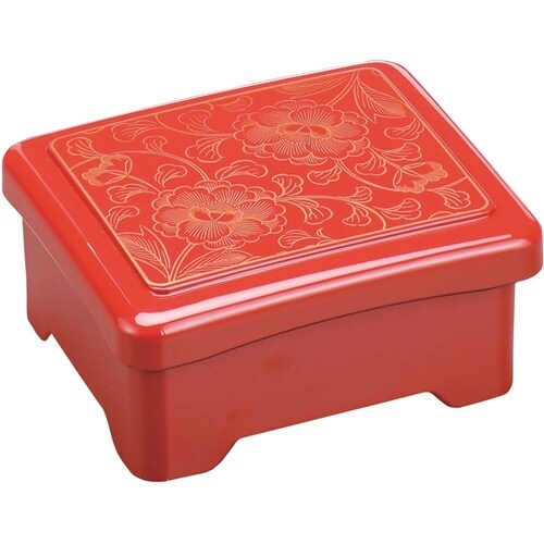 新光月丼重(内隅丸)柿朱金牡丹内朱 51