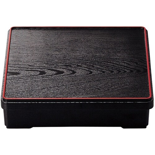 8寸 角木目松花堂 黒天朱(蓋親) 21