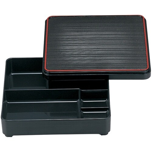 8寸 角千筋弁当 黒天朱固定仕切(蓋親)