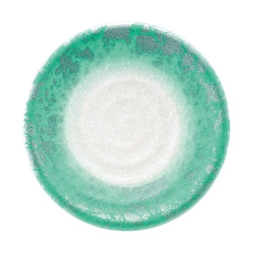 A)150渦巻き皿 アクアグリーン 銀雲
