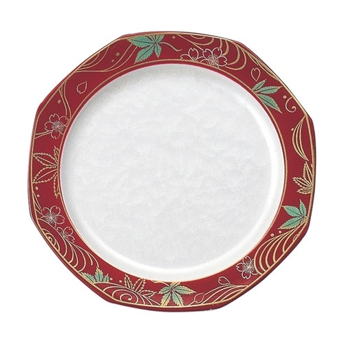 A隅丸八角皿 立田川アクア 紅 1202