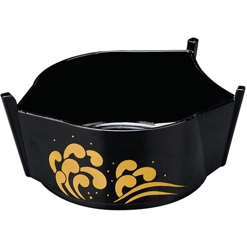 回転寿司皿用高台舟 黒金パール波 130