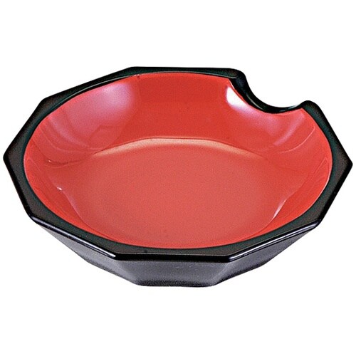 亀甲箸置付醤油皿 朱天黒裏黒塗 6000