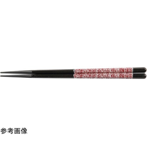 PBT22.2cm 六角木目箸 黒朱帯銀