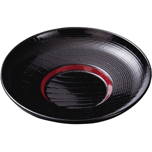 4寸 木目茶托 黒内朱ライン(全面塗)