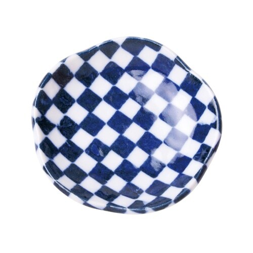 プチ風水・盛塩小皿(花型)藍 市松 78