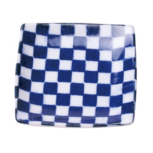 プチ風水・盛塩小皿(角型)藍 市松 78
