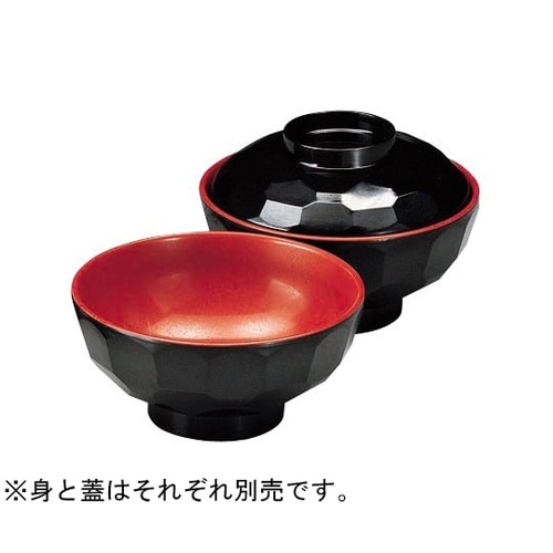 メラミン3.9亀甲汁椀(身)内朱外黒 M