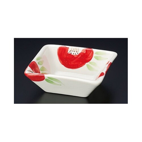 手描き・椿 小鉢 角 大 27938