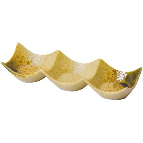 石目調3連豆皿 伊賀織部 27757