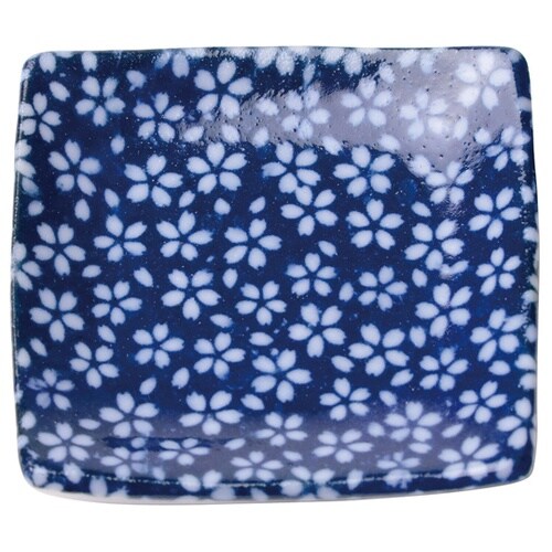 豆皿(角型)藍 山桜 78476