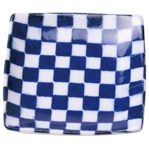 豆皿(角型)藍 市松 78478