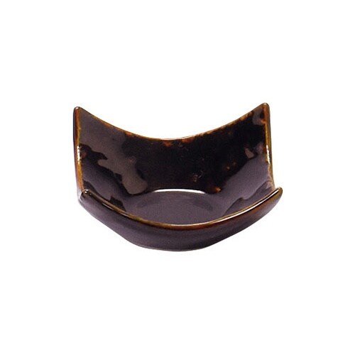 石目調角型珍味入 飴釉 27696