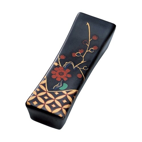 陶器・長角箸置 黒梅 15509