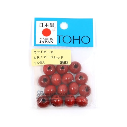 ウッドビーズ 12mm 15個入 レッド