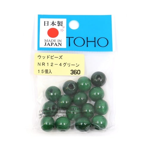 ウッドビーズ 12mm 15個入 グリー