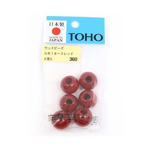 ウッドビーズ 18mm 6個入 レッド