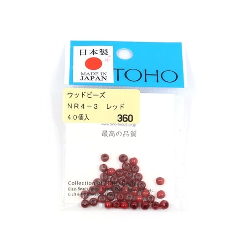 ウッドビーズ 4mm 40個入 レッド