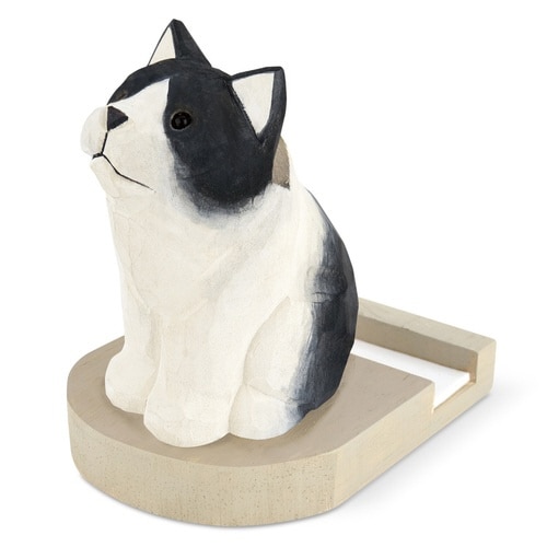 スマホスタンド フィーカ 動物 木彫り ハチワレ