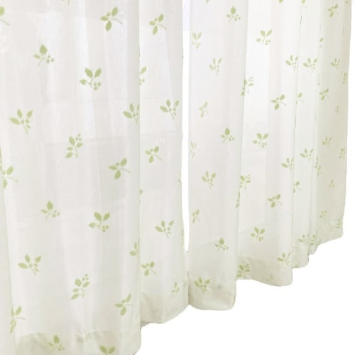 レースカーテン リーフ柄 UVカット グリーン