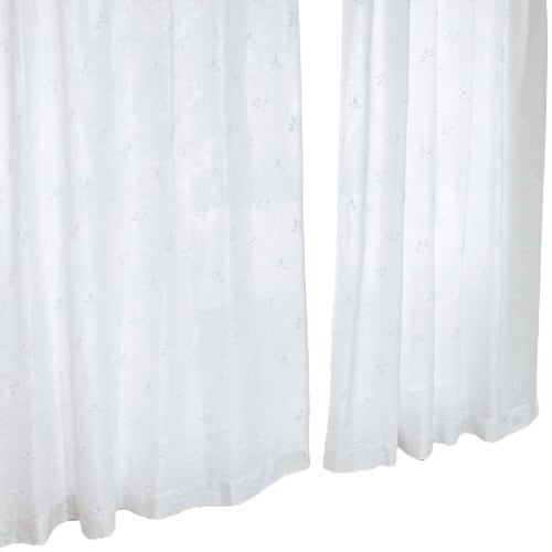 レースカーテン リーフ柄 UVカット ホワイト