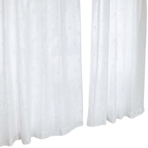 レースカーテン リーフ柄 UVカット ホワイト