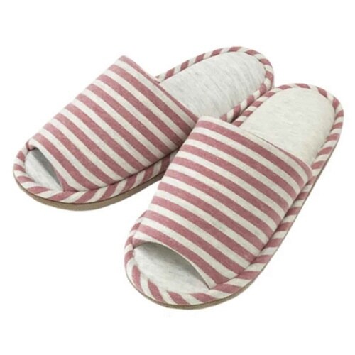 スリッパ 杢ニットボーダー外縫い Mサイズ ピンク