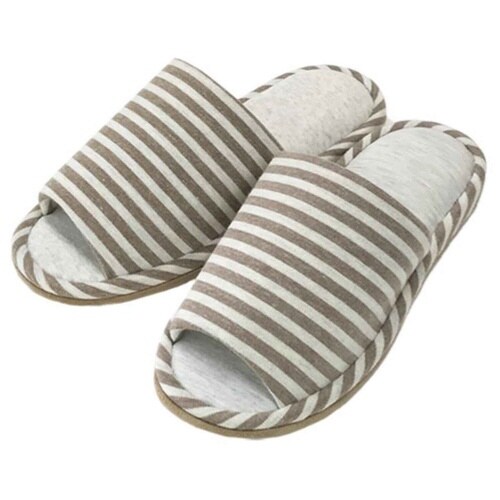 スリッパ 杢ニットボーダー外縫い ブラウン