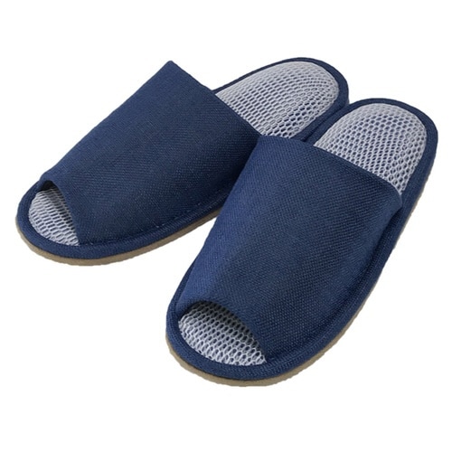 スリッパ リネン風外縫い LLサイズ ネイビー