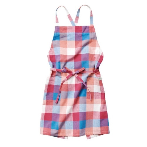 エプロン チェック柄 クロエ 綿100% ピンク