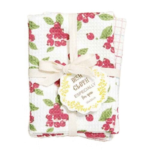 キッチンクロス 2枚入 綿100% 正方形 レッド