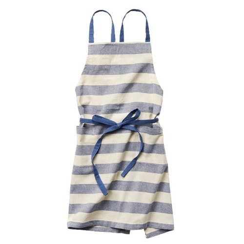 エプロン ボーダー柄 アンバー 綿100% ブルー