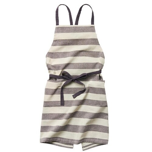 エプロン ボーダー柄 アンバー 綿100% グレー