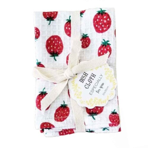 キッチンクロス 2枚入 綿100% 正方形 レッド