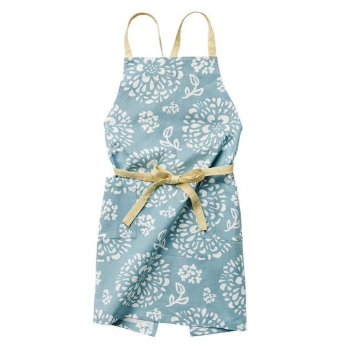 エプロン 花柄 ユーリ 綿100% ブルー