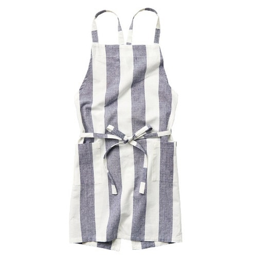 エプロン ストライプ柄 ビオ 綿100% ブルー