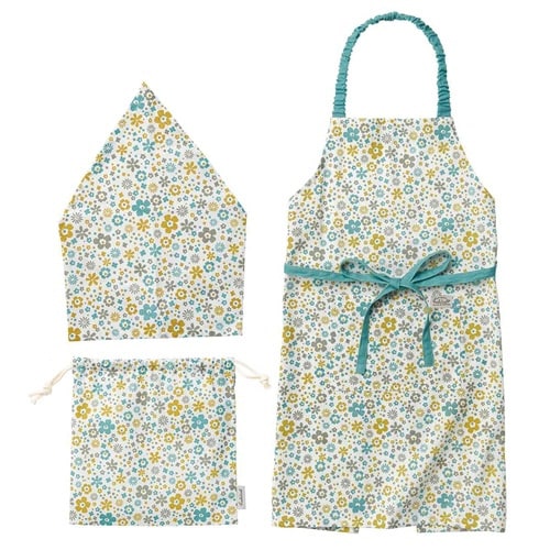 エプロン キッズ 3点セット 綿100% グリーン